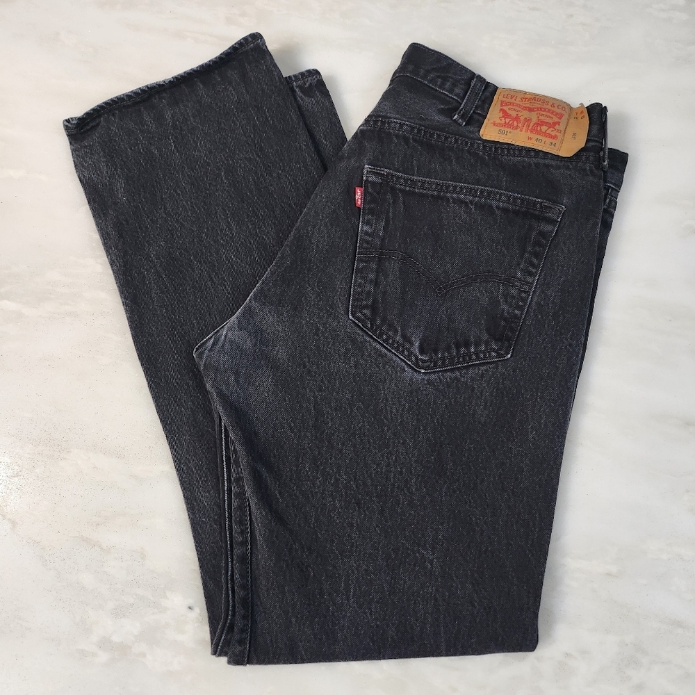 LEVI'S 501 Button Fly Black Denim Jeans Men's 40×34